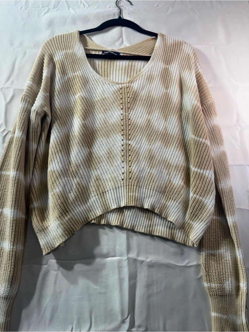 Freshman Small Cream & Beige Ribbed Scoop-Neck Sweater